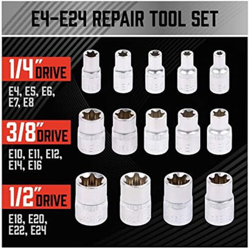 14-Delad E-TORX Socket Set Premium Torx Socket Set för , Star Socket Set, Moment Socket Set, Extern Torx Socket Set 2
