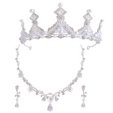 2Sets Glanzende Zilveren Kleine Meisjeskrans Met Ketting En Oorbellen