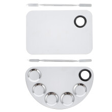 4Sets Zilveren Mixpaletten Roestvrij Staal Voor Make-Up En Nail Art