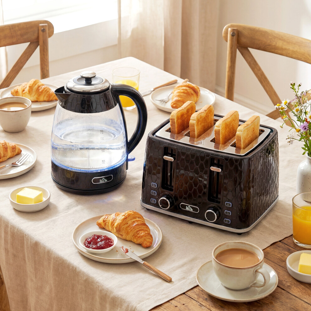 Homcom Kettle And Toaster Set With Strix Thermostat, Crumb Tray, Black