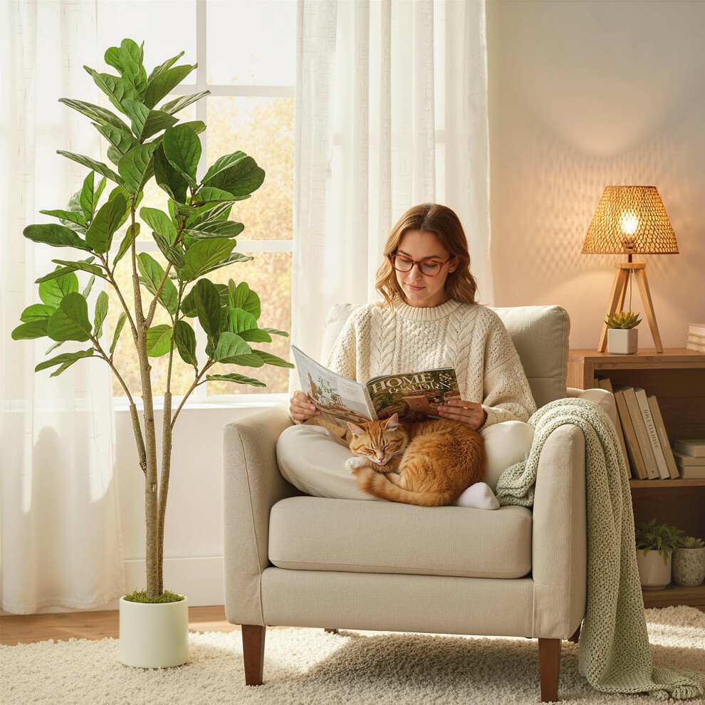 Homcom 150Cm Artificial Fiddle Leaf Fig Tree, Realistic Fake Plant, Green