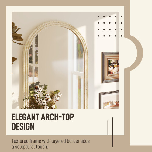 Homcom HOMCOM Arched Wall Mirror with Modern Tempered Glass & Polystyrene Beige 2