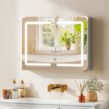 HOMCOM 60 x 80 cm LED Bathroom Mirror Cabinet with Double-Sided Mirrors