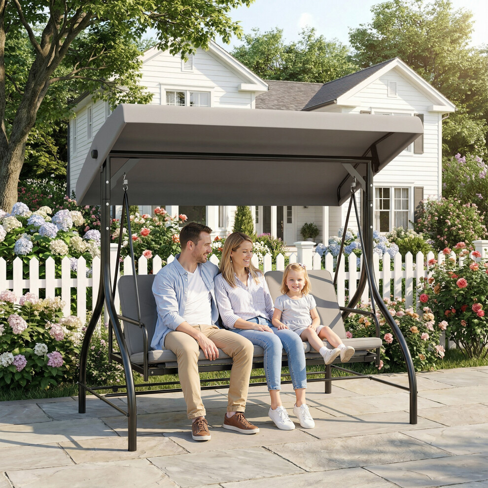 Outsunny 3 Seater Canopy Swing Chair Porch Hammock Bed, Light Grey