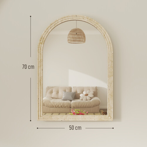 Homcom HOMCOM Arched Wall Mirror with Modern Tempered Glass & Polystyrene Beige 1