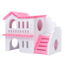 Hamster Nest Solid Wood DuplexHouse Guinea Pigs-Pink white