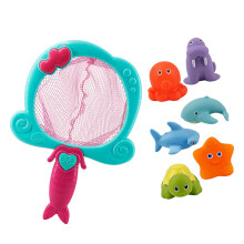 Blue 6-Animal Baby Bath Toy with Squeaker