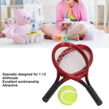 4 stücke 1:12 Miniatur Tennis Schläger Ball Set