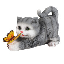 Resin Cat Garden Figurine with Solar Light, 22cm