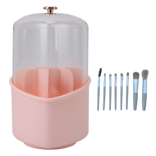 8Pcs Pink Makeup Brushes Set with Rotating Organizer 24.5x12.5cm 2
