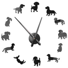 Diy Dachshund Wall Art Wiener-Dog Puppy Dog Pet Frameless Wall Clock with Mirror Effect Sausage Dog Large Clock Wall Watch Black