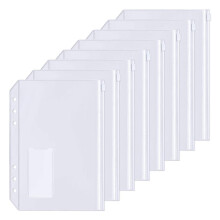 15PZ A5 Binder Tasche Tasca per Raccoglitore con Cerniera Perforata un 6 Fori con Tasca per Etichetta con Cerniera nel Plastica per Raccoglitore per