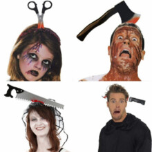 8Pcs Halloween Horror Props Blood Ax Saws Knife Headband for Halloween Party Masquerade Props Decoration Kid Toy