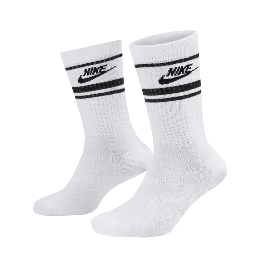 Nike (8 Uk-11 Uk, White/Black) Unisex Adult Sportswear Essential Everyday Crew Socks (Pack Of 3)
