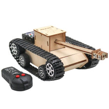 DIY Wooden Kids Science Experiment Kits-Remote Control Off Road Tracked Tank , Electric Motor Building Project for Kids