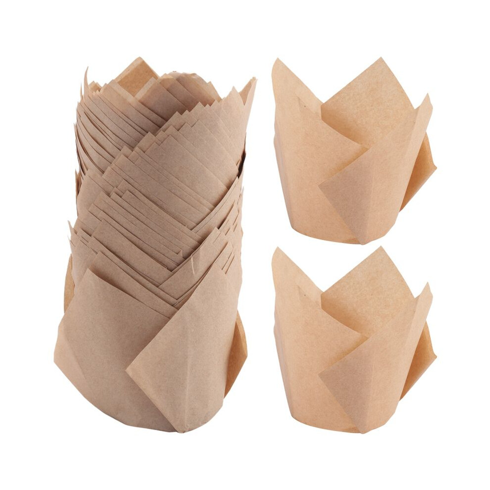 50 Pcs Tulip Cupcake Liners,Tulip Baking Paper Cupcake & Muffin Liners Unbleached Baking Cups Cupcake Cowhide Color Tauoh