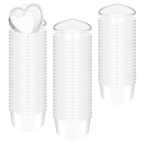 100 Pcs 2.4 Oz Valentine'S Day Heart Shaped Containers Plastic Box with Lids Reusable Small Portion Cups