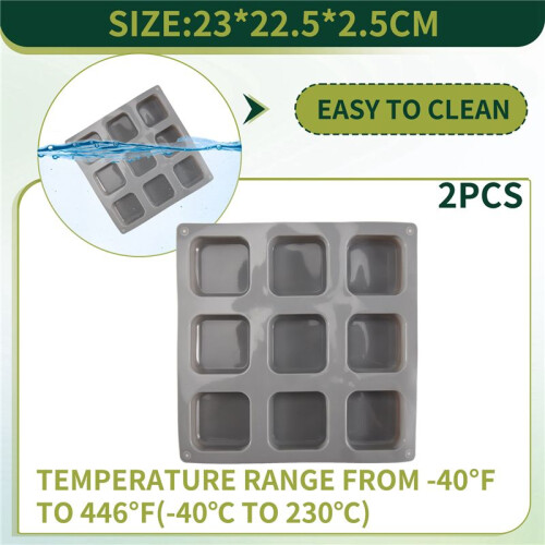 2 Pack Silicone Soap Molds 9 Cavities Square Soap Mold DIY Handmade Silicone Mold for Soap Making 2