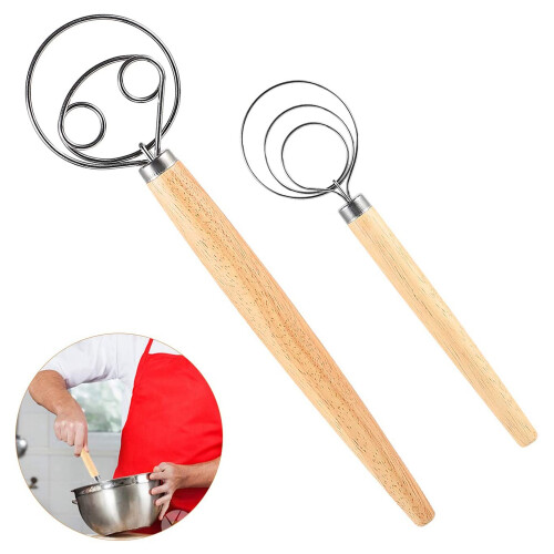Danish Dough Whisk Bread Mixer and Egg Beater, Kitchen Baking Tools Blender for Bread Pastry Pizza Making 2 Pack 1