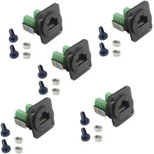 5 RJ45 CAT.5E-Verkabelungsklemmen, Netzwerk-Computermodule mit Befestigungsmuttern (Schwarz)