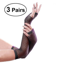6Paires Femme Doigts Nylon Noir Pour Soirée & Costume