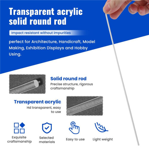 3Mmx250Mm Round Shape Solid Acrylic Rod Pmma Extruded Bar Clear 2Pcs 1