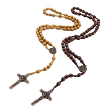 Collane con Rosario nel Legno Fatte un Mano Collane con Ciondolo Cattolico per Uomo Donna Gioielli Preghiera Cristiana Regalo Religioso
