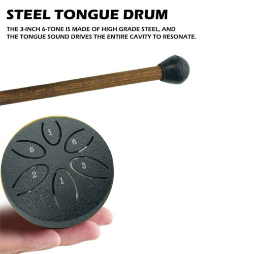 Tambor de Chuva para Exterior, Tambor de Língua de Aço 6 Notas Tambor de Tanque de Chakra de 3 Polegadas Percussão de Aço Marretas Acolchoadas 1