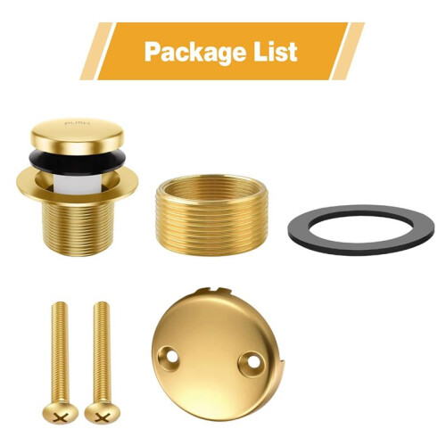 Gold Tub Drain Overflow Kit-Universal Bathtub Drain Replacement with 2Hole Overflow Faceplate Set,Tip-Toe Conversion Kit 1