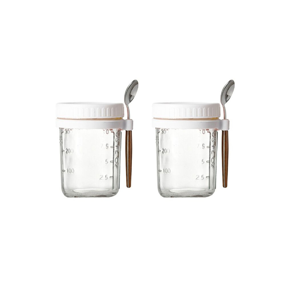 Tauoh White 2Pcs Breakfast Cup Container Airtight Oatmeal Jar With Cover And Spoon Portable Oatmeal Cup For Salads Cereal