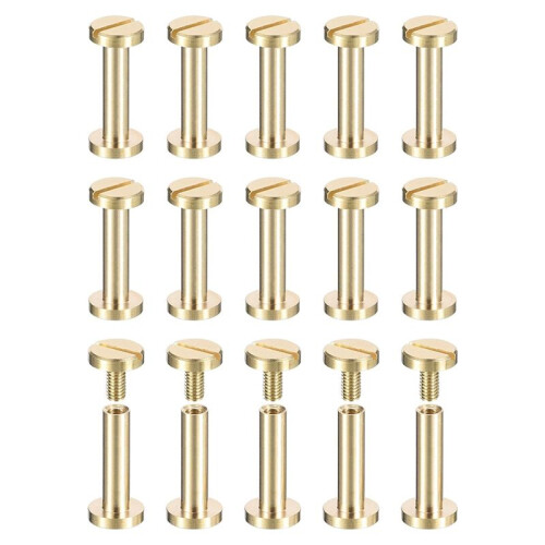 30Pack Brass Chicago Screws, 15x8mm Flat  Screw Back Binding Post Nail Stud Rivets Fastener for DIY
