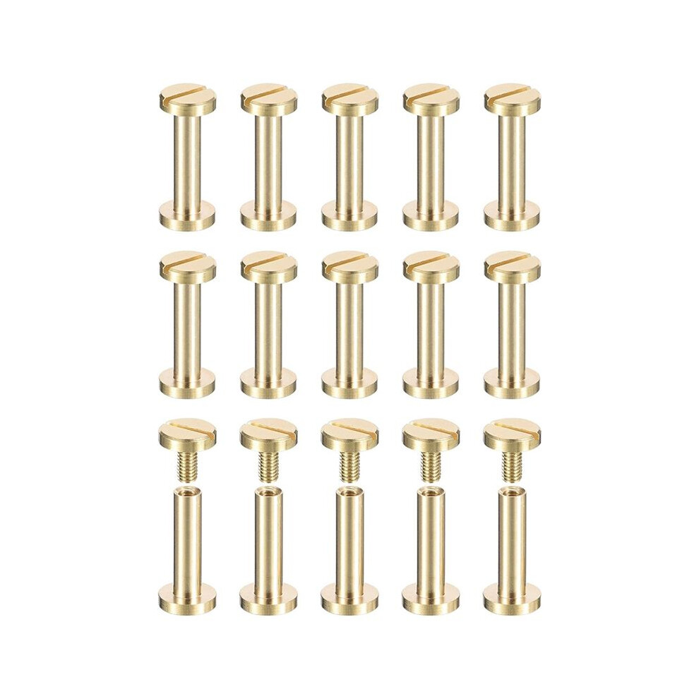 30Pack Brass Chicago Screws, 15X8mm Flat Screw Back Binding Post Nail Stud Rivets Fastener For Diy 4713241824637