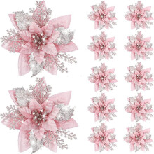 20 STUKS 14,5 Cm Glitter Kunstmatige Kerstbloemen Vrolijke Kerstboom Decoratie Gelukkig Nieuwjaar Ornamenten Kerstmis, EEN