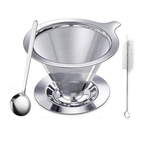 Stainless Coffee Filter Reusable Double Layer Filters Funnel Coffee Dripper Filter Cup Durable Coffee Tools 2-4 Cups
