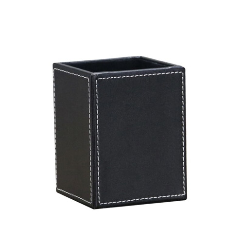 2Pack PU Leather Pens Pencils Holder Cup Desktop Stationery Organizer Case Office Accessories Container Box Black 2