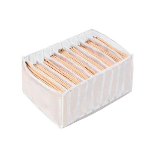 1PCS Pants Clothing Storage Box, 7 Grids Washable Foldable Drawer Clothes Organizer (White)