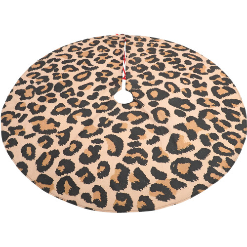 2Pcs Leopard Print Xmas Tree Skirts Decorative Tree Bottom Mat