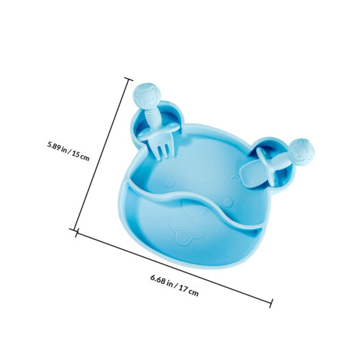1Set Portable Baby Feeding Tool Blue Silicone Children Dinner Plate 1