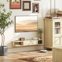 HOMCOM 120 cm Floating TV Unit with Flip Drawer and Shelves, Natural