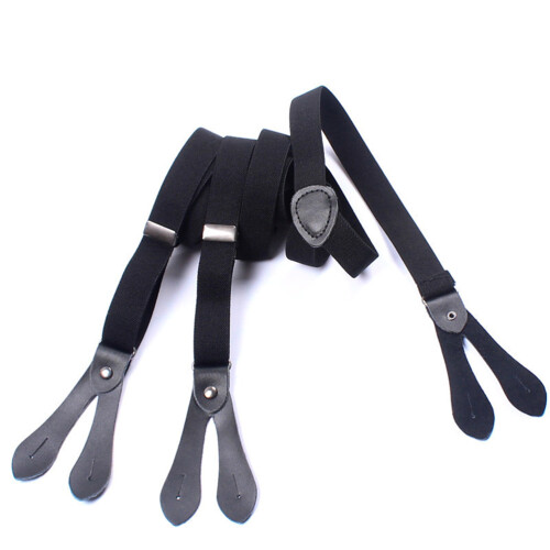 5Stk Elastische Schwarze Hosenträger Mit Knopfverschluss Y-Design 1