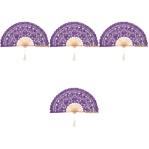 4Pièces Éventails Violet Boudoir En Bamboo Et 1