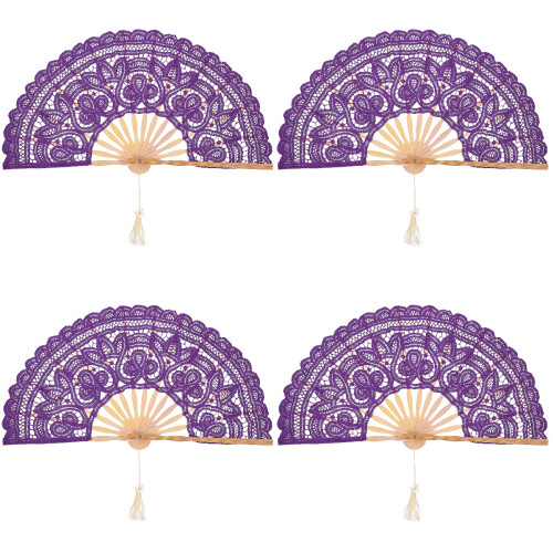 4Pièces Éventails Violet Boudoir En Bamboo Et 2