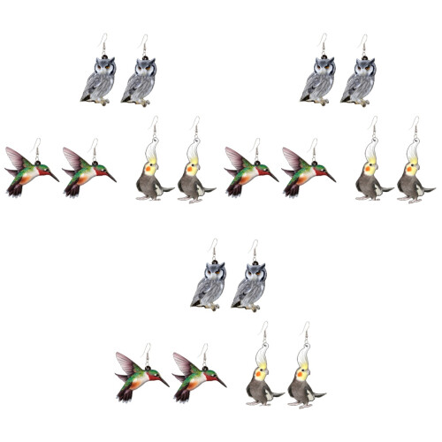 9Paires Boucles D'oreilles Acryliques Oiseaux Colorées 2