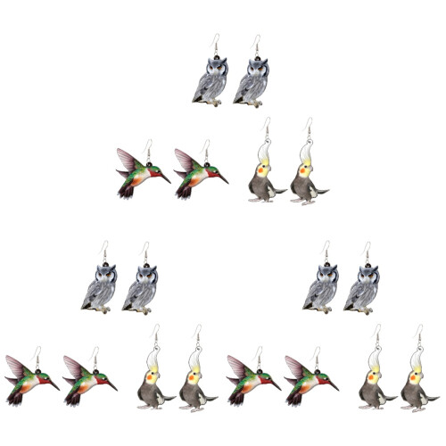 9Paires Boucles D'oreilles Acryliques Oiseaux Colorées 1