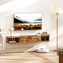 HOMCOM 120 cm Floating TV Unit with Flip Drawer and Shelves, Rustic Brown