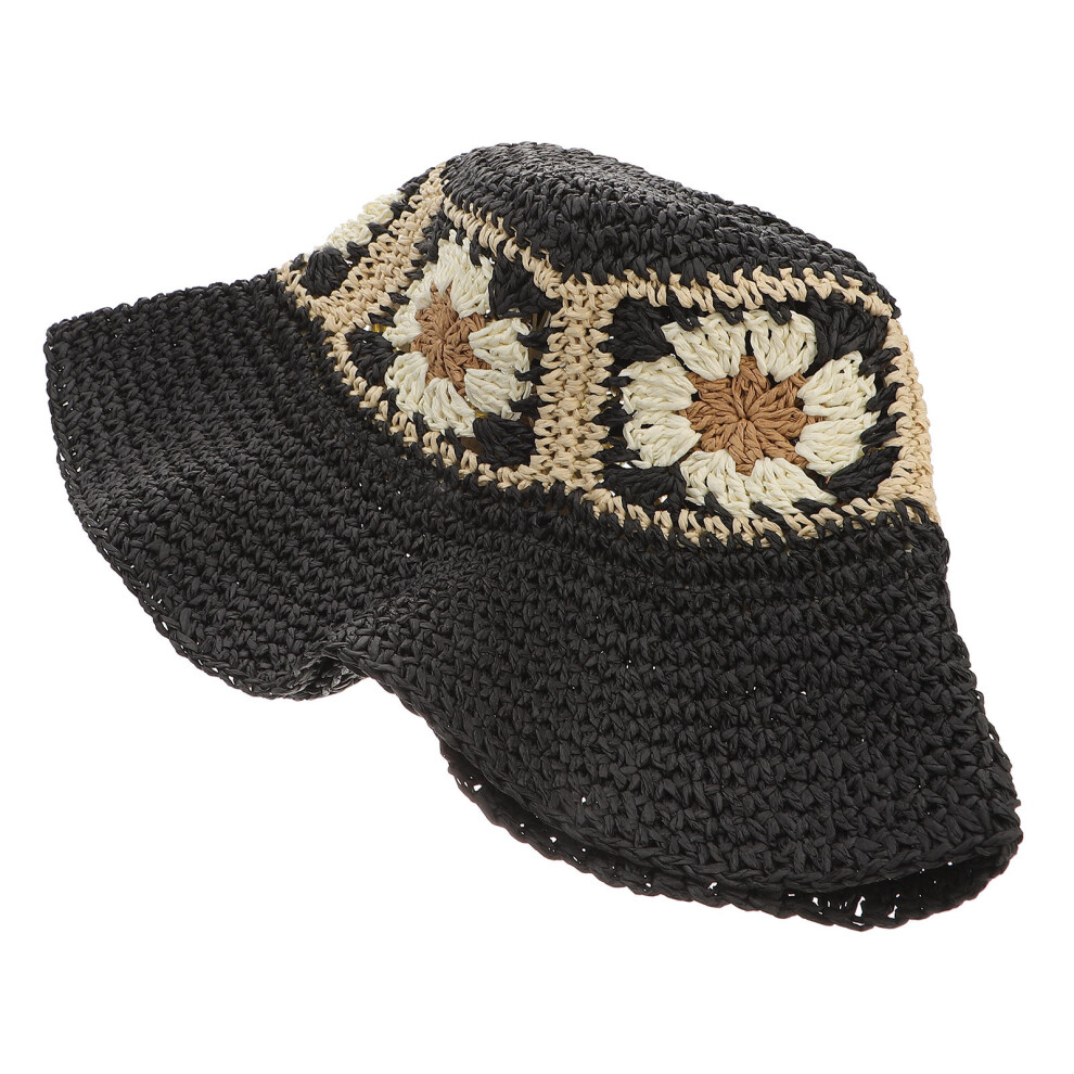 3St Zwarte Vissershoed Zonbescherming Geweven Strand Bucket Hat-image