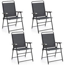 Sedie da giardino - HELLOSHOP26 - Pieghevoli (set di 4) - Grigio - Metallo anti-corrosione - 59x63x92 cm
