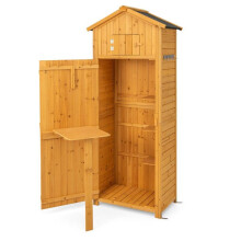Armário de jardim - HELLOSHOP26 - 75 x 50 x 180,5 cm - Madeira de abeto maciça - Telhado asfaltado impermeável - 3 prateleiras e mesa dobrável