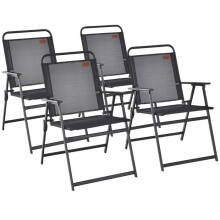 Sedie da giardino - HELLOSHOP26 - Set di 4 ergonomiche pieghevoli - Nero - Metallo anti-corrosione - Braccioli confortevoli