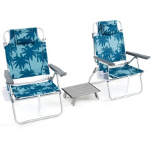 Set di 2 sedie da spiaggia pieghevoli - HELLOSHOP26 - Modello standard - Alluminio - Schienale 5 posizioni - Tavolo incluso